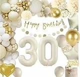 30 Geburtstag Deko, 30 Geburtstag Frauen Männer,30 Jahr Geburtstagdeko ,Beige Gold Ballon Deko mit Happy Birthday Girlande,Deko 30. Geburtstags Konfetti Luftballons,Geburtstagsdeko 30 Luftballons
