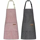 Riqiaqia 2 Pack kochschürze damen, küchenschürze mit 2 Taschen zum Kochen, Backen, Malen, Hausarbeit