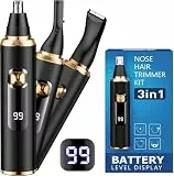 Nasenhaartrimmer Herren, 3 In 1 Nasenhaarschneider mit LED Akku Anzeige,USB-C Nasentrimmer Ohrhaartrimmer Augenbrauenrasierer,für Männer & Frauen,Gesichtshaarentferner Doppelklingen Schmerzfreier IPX7