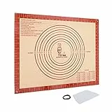 SUPER KITCHEN Extra Dick Teigmatte Antihafte Backmatte aus Silikon Groß Silikonmatte Backen Teigunterlage Ausrollmatte Backfolie Rutschfeste Backunterlage 50x40cm für Fondant Pizza Matte BPA Frei, Rot