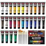 Fantastory Acrylfarben Set 26 Tuben × 36 ml; exzellente Deckkraft,hohe Lichtechtheit,wasserfest Acrylic Paint,mit zusätzlichem Weiß & Gold;für Leinwand,Holz,Keramik,Modelle;Künstler,Profis,Anfänger