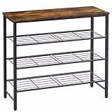 Kitsure Schuhregal mit Holzplatte, platzsparende Schuhregal aus Metall, langlebiges Aufbewahrung für Kleiderschrank, Eingangsbereich, Flur, 29 x 75 x 63 cm, Vintagebraun