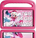 GOODTEL 7 Zoll Android Tablet ｜Android System mit 7 GB + 64 GB Speicher｜Bluetooth｜GPS｜Doppelkamera｜Lernspiele und Spiele für Eltern｜Eva-Spritzwasserschutzhülle (Rosa)