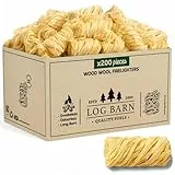 Log Barn Natürliche Anzündwolle - 200 Stück, Öko Anzünder Holzwolle für Holzöfen, Pizzaöfen, offene Feuer, Kaminanzünder und Grillanzünder - Echtes Log Barn Anfeuerholz (200 PC)