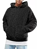 Runcati Herren Kapuzenpullover Teddy Fleece Hoodie Einfarbig Plüsch Sweatshirt Leichte Flauschig Sherpa Pullover Casual Winter Outwear mit Kängurutasche, Schwarz, XXL