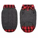 CITÉTOILE Warme Hundepullover mit Karomuster, Rollkragen & Leinenlöchern – Winter Welpenkleidung für kleine/mittlere/große Hunde Katzepullover für Weihnachten, Grau, S
