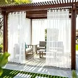 PORFOYO 2er Set Outdoor Vorhäng Wetterfest, Vorhänge Balkon mit Öse Oben Unten Wasserdicht, Transparente Gardinenschal 134x210 cm, Vorhänge Durchsichtig für Veranda/Pavillons/Pergola/Gärten, Weiß