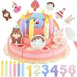 GAGAKU 3-stöckige Holz Geburtstagstorte Spielset – Montessori Lernspielzeug für Kinder ab 2 Jahren, Kinderküche Zubehör mit realistischer Schneidefunktion, pädagogisches Geschenk für Jungen & Mädchen