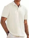 Elegancity Herren Poloshirts Beige Kurzarm Einfarbig Strick Sommer Golf Shirt Freizeit T Shirts Regular Fit Urlaub Polohemd L