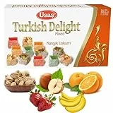 350g Premium-Qualität Turkish Delight mit Pistazien & Haselnüssen, Natürliche Aromen: Orange, Erdbeere & Banane Lokum – Ohne Palmöl & Glukosesirup –Türkische Süssigkeiten (Mix Lokum)