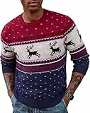 Wayleb Lustige Weihnachtspullover Herren Rundhals Warm Strickpullover Schneeflocken Design Xmas Winter Pullover Männer Unisex Marineblau L