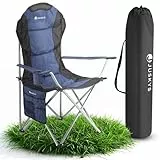 Juskys Campingstuhl Lido faltbar inkl. Getränkehalter, Seitentasche & Tragetasche - Camping Klappstuhl gepolstert mit Armlehne & Rückenlehne - Blau