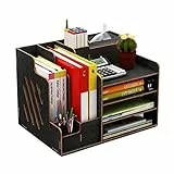 Hggzeg Schreibtisch-Organizer aus Holz, großes Fassungsvermögen, Aufbewahrungsbox für Bürobedarf (B07 Schwarz)