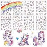 Einhorn Glitzer Sticker für Kinder, 8PCS Glitzereffekt Über 200 Motiv Einhorn Aufkleber, Wasserdicht Glitzersticker, Scrapbooking, Fotoalbum, Geschenke