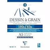 Clairefontaine 96626C - Zeichenblock Dessin à grain, gekörntes Zeichenpapier, 30 Blatt, 180 g, DIN A5, 14,8 x 21 cm, ideal für Kunstunterricht, geleimt, Weiß, 1 Stück