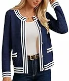 GRACE KARIN Damen Casual Strickjacke Herbst Winter Rundhals Knopfleiste Kurz Strickmantel XL Dunkelblau