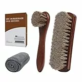 Euvia 3-teiliges Premium Schuhpflege Set aus 100% Pferdehaar Mit Poliertampons, Bürsten&Mikrofasertuch Für Leder Wildleder Schuhe Stiefel Taschen&Auto