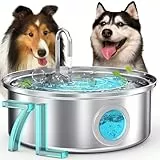 oneisall 7L Trinkbrunnen für Hunde, Edelstahl Hundebrunnen mit großem Sichtfenster, Wasserspender mit LED-Licht, Ultraleiser Pumpe mit Überlastschutz, 5-Schicht Filtration
