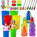 LINAYE Outdoor Spiele für Kinder Kindergeburtstag, Spiele für Draußen - Sackhüpfen Säcke, Eierlauf Spiel, Ringwurfspiel, 3-Bein-Rennbänder Outdoorspiele Gartenspiele für Kinder ab 4 5 6 Jahre
