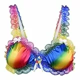 Satini Sissy Rüschen Spitze Tailliert Satin Bralette BH (Regenbogen, L)