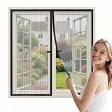WENT Fliegengitter Fenster ohne Bohren 125x145 cm, Robustes Polyester Netz, Schnell montiert & wiederverwendbar, Insektenschutz Fenster Mückenschutz mit automatischem Verschluss, Schwarz