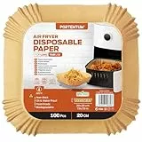 PORTENTUM Backpapier für Heißluftfritteuse 100 Stück BPA-frei, 20x20 cm, Airfryer Backpapier Antihaft Wasserdicht Ölfest Einwegschalen Luftfritteuse Pergamentpapier Liner für 4.7L - 7.3L2, Quadrat