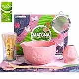 Matesen Matcha Set Rosa,7-teiliges Matcha Besen Set Pink,Premium Starter Latte Set für Anfänger,Matcha Tee Set mit Sieb Chawan und Besen,Zubehör für das Matcha Tea Set für Anfänger