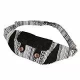 Freakmandu Umweltfreundliche Bauchtasche im Boho-Hippie-Stil, Hanftasche, zum Wandern, Laufen, Joggen, Weiß, Schwarz Mix, Adjustable Size, Hüfttaschen