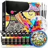 Meenewching Glasmalfarbe Set mit 26 x 30ml Glasfarbe 6 Pinseln, 1 Palette und 1 Schwamm, Porzellanfarbe Spülmaschinenfest, Wasserfest Acrylfarbe Set für Glas, Tassen, Keramik, Weingläser Bemalen