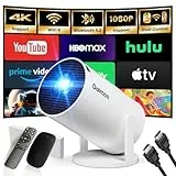 Mini Beamer 4K Full HD 1080P mit Apps Projektor, Smart Beamer mit WiFi 6 und Bluetooth 5.2 Auto Keystone 180° Drehbar Kompatibel mit HDMI/TV Stick/Memory Stick/Laptop, Weiß