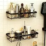 LINKINNO 2 Stück Duschablage Ohne Bohren, Langlebige Edelstahl Rostfreies Badezimmer Organizer Regal großer Kapazität schnell Trocknende Badregal Halterung mit 2 Haken für Shampoo Duschel, Schwarz