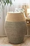 TIMEYARD Wäschekorb Groß, Wäschesammler, Aufbewahrungskorb, Korb Geflochten zur Aufbewahrung von Kleidung in der Waschküche, 65cm hoch, Schwarz und Jute