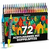 Zenacolor - 72 Farben Acrylstifte für Steine Wasserfest - mit Doppelspitze - Feine und Pinsel - Für Verschiedene Oberflächen Geeignet - Multimarker Acryl