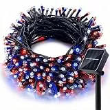 L LAMPOP Solar-Lichterkette, 120 LEDs, patriotisches Licht mit 8 Modi, wasserdicht, solarbetrieben, für den 4. Juli, Gedenktag, Unabhängigkeitstag, Garten, Terrasse, Party-Dekoration