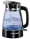 Russell Hobbs 26080-70 Wasserkocher Glas (optimierte Design Ausgusstülle aus Glas, LED Beleuchtung), Classic Design, Boden aus Edelstahl, Trasparente/Nero, 1.7 l, 2400 W