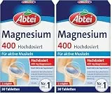 Abtei Magnesium 400 - hochdosiertes Magnesium für aktive Muskeln - bei Sport und körperlicher Belastung - Deckt 100% des Tagesbedarfs - Vegan, glutenfrei, laktosefrei - 1 x 30 Tabletten