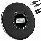 Greadio Tragbarer CD-Player Discman CD Spieler Anti-Skip Schutz 4 EQ-Sounds CD Player, TF-Karte/AUX-Ausgang Klein Musik Player, kompatibel mit CD-R, CD-RW und MP3 für Auto Zuhause (Schwarz)