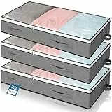 Cozary 3 Stück Unterbett Aufbewahrungsbox 75L, Unterbettkommode mit Sichtfenster, Umzugstaschen, Transporttasche, für Kleidung, Bettdecken und Bettwäsche,100x50x15cm