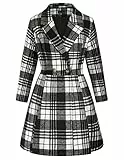 Hanna Nikole Mantel Wintercoat Damen Große Größen Knielang Trenchcoat A-Linie Winterjacke Outwear Mit Taschen Lang Warm Revers Zweireihiger Wollmantel Schwarz Kariert 50