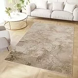 TAPISO Crystal Teppich Kurzflor Glänzend Braun Beige Marmoreffekt 3D Effekt Wohnzimmer Schlafzimmer Modern Design ÖKO-TEX 200 x 300 cm