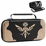 TiMOVO Tasche Kompatibel mit Nintendo Switch OLED Modell 2021 & Switch, Hartschalen Aufbewahrung mit 10 Spielkartenhaltern Switch Konsole Zubehör Dauerhafte Tragetasche Hülle Case, Schwarzer Goldadler