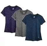 icyzone Sport T-Shirt Damen Kurzarm Laufshirt - Atmungsaktive Fitness Gym Shirt Sport Oberteile, 3er Pack (XXL, Royal Blue/Purple/Charcoal)