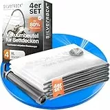 SilverRack Jumbo XL Vakuumbeutel für Bettdecken [4 Stück] in (80x100 cm) - INKL. HANDPUMPE u. ETIKETTEN - extra große Vakuumbeutel für Bettdecken Staubsauger - Kleideraufbewahrung groß