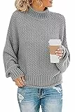 Imuedaen Pullover Damen Elegant Winter Rollkragenpullover Strickpullover Grobstrickpullover Casual Lose Langarm Pulli Oberteile (A Grau, S)