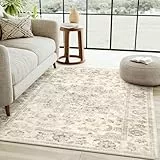 HUGEAR Vintage Beige Waschbarer Teppich Wohnzimmer 120x170cm Retro Rugs for Living Room Weich rutschfest Groß Tepich Kurzflor Schlafzimmer Carpet Living Room Bedroom Esszimmer Teppiche Büro