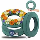 com-four® 3X Steckmasse für Blumengestecke in Ringform - Steckschaum für Frischblumen - Steckschwamm zum Basteln für Hochzeit, Ostern und Geburtstag (03 Stück - Ring)