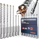 PRESCH SDS plus Bohrer Set 5-10mm (7 tlg.) – Betonbohrer mit 4 Vollhartmetallschneiden – Exakte Bohrtiefe dank Dübellängen-Indikator – Steinbohrer, SDS Plus Bohrer für Stahlbeton, Granit & Mauerwerk