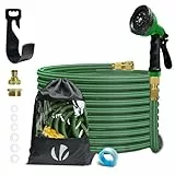 VOUNOT Flexibler Gartenschlauch 15 m, Flexibel Wasserschlauch Dehnbarer mit 10 Sprühfunktionen, Schnelladaptern und Wandhalterung, Grün
