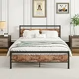 HOJINLINERO Bettgestell 140x200,Doppelbett Bettrahmen Metallbett 140x200 mit lattenrost aus Metall & Holz Kopfteil,Einfacher Aufbau Gästebett Jugendbett, für Schlafzimmer Gästezimmer,Bed Frame Schwarz