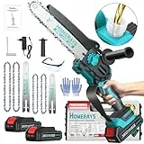 Mini Kettensäge mit Akku 4000mAh, 8-Zoll & 6-Zoll Mini Kettensäge Elektro mit Automatischer Öler und 2 * 2000mAh Bürstenlose Handkettensäge Akku für Gartenscheren Astschere Holzschneidenz